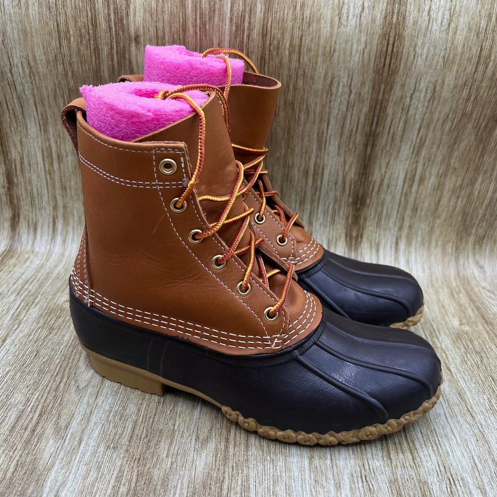 L.L. Bean Bean Boots Women's 7M Tan Brown‎ Waterproof Leather 8 Inch Made in USA